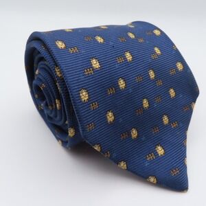 Battistoni Barneys Tie Silk Blue Sheep Fence 3.5" Wide 61" Long Italy REPAIR